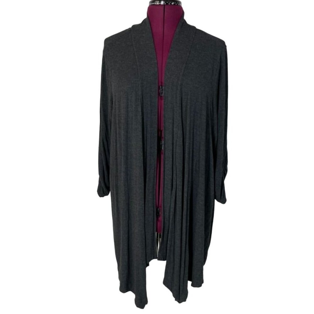 Catherines Womens Open Front Cardigan‎ Asymmetrical Hem Sz 1X Longer Length Gray